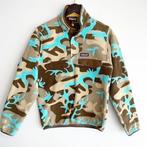 Patagonia Synchilla Forest Camo Howling Turquoise Button Up Fleece Size XXS